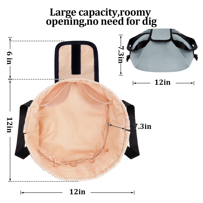 TAPMEI Barrel Drawstring Makeup Bag Large Travel Makeup Bag Portable Large Capacity Cosmetic Bag Toiletry Organizer for Travel Accessories Make Up Essentials and Hair Product Gifts for Women (greyish blue) - Image 3